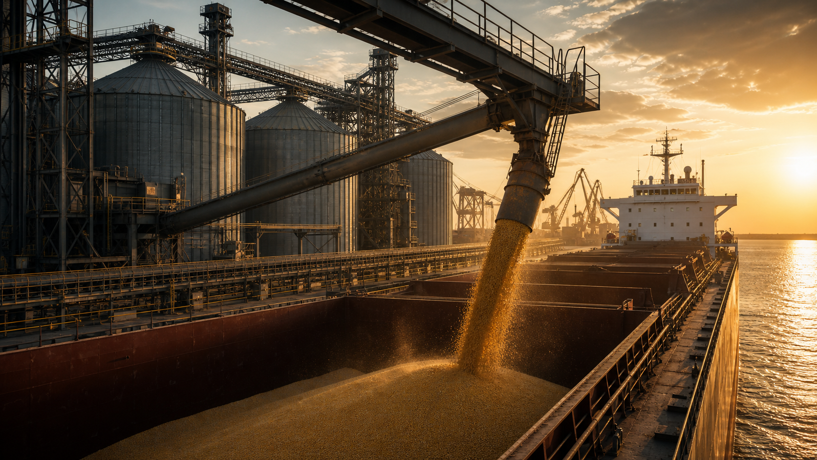 Bulk corn vessel loading at grain terminal