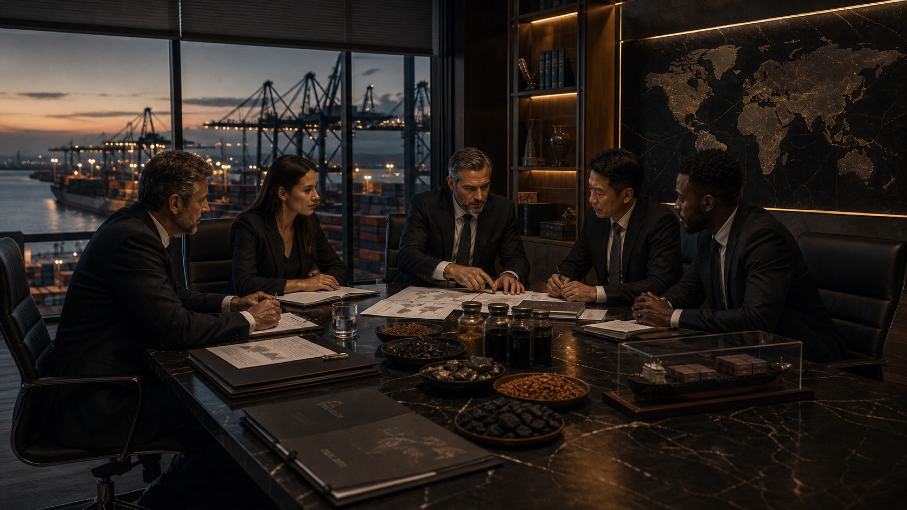 International trade negotiation with port logistics in the background