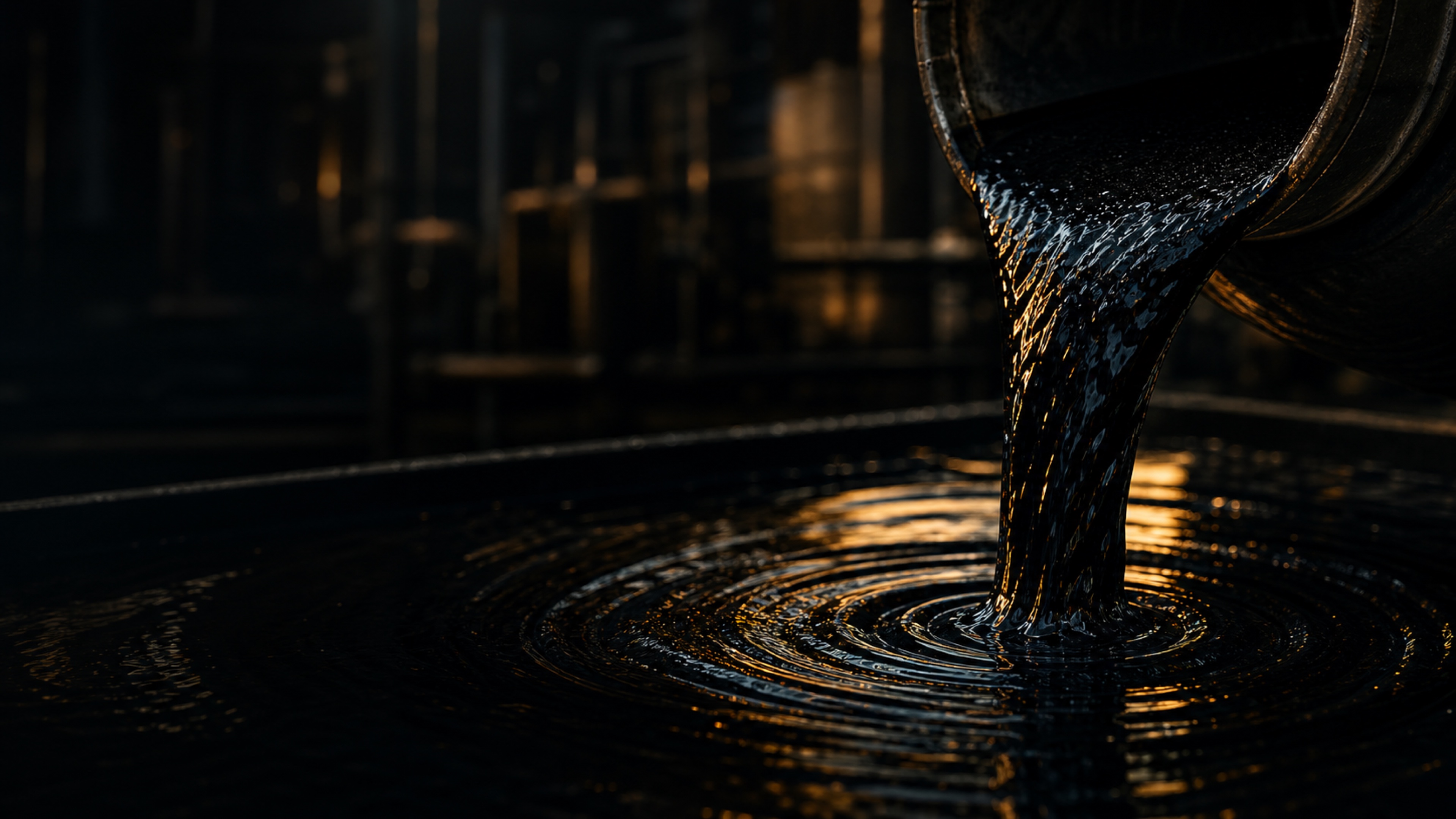 Dark premium petroleum and bitumen export visual with industrial lighting